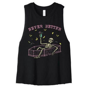  Relaxing In Coffin Night Never Better Skeletons Women's Racerback Cropped Tank