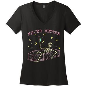  Relaxing In Coffin Night Never Better Skeletons Women's V-Neck T-Shirt