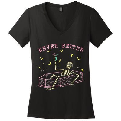  Relaxing In Coffin Night Never Better Skeletons Women's V-Neck T-Shirt