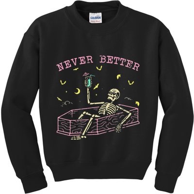  Relaxing In Coffin Night Never Better Skeletons Kids Sweatshirt