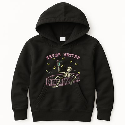  Relaxing In Coffin Night Never Better Skeletons Kids Hoodie