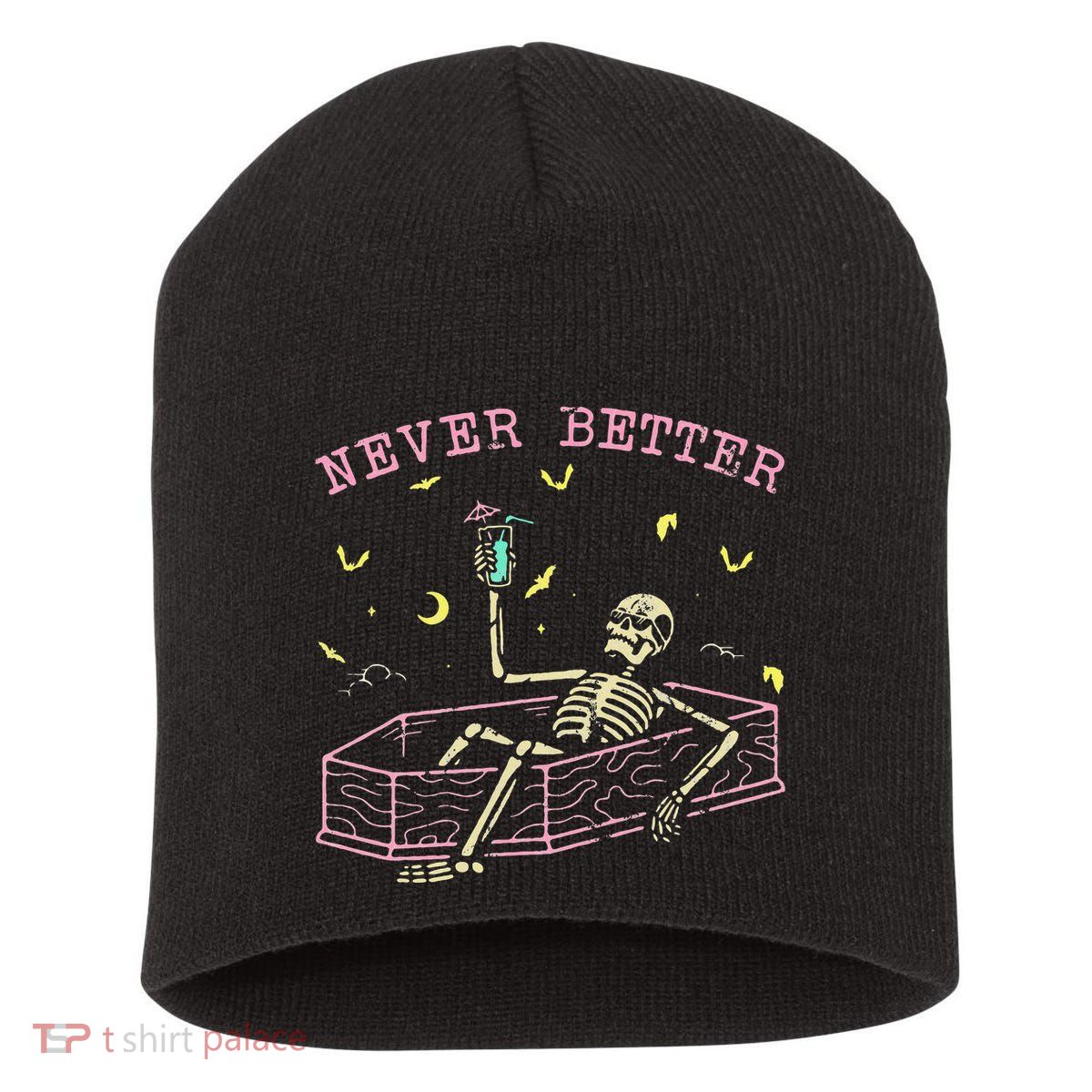  Relaxing In Coffin Night Never Better Skeletons Short Acrylic Beanie