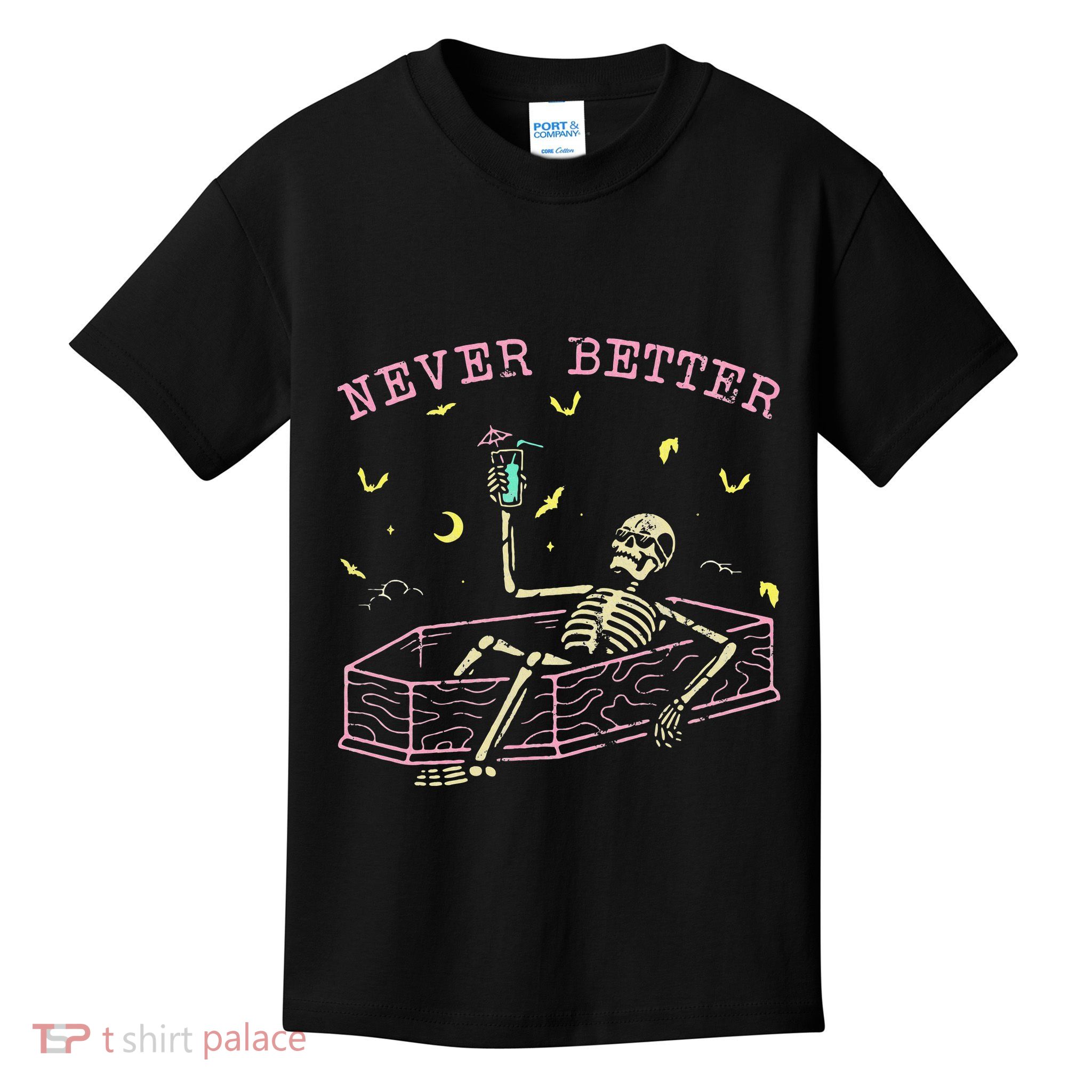  Relaxing In Coffin Night Never Better Skeletons Kids T-Shirt
