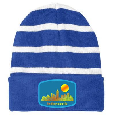 Retro Indianapolis City Skyline Cool Gift Striped Beanie with Solid Band