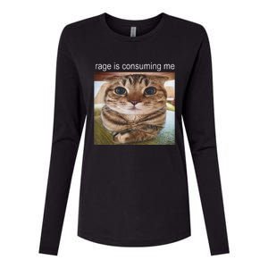 Rage Is Consuming Me Silly Cat Meme Womens Cotton Relaxed Long Sleeve T-Shirt