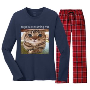 Rage Is Consuming Me Silly Cat Meme Women's Long Sleeve Flannel Pajama Set 