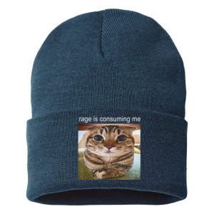 Rage Is Consuming Me Silly Cat Meme Sustainable Knit Beanie