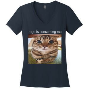 Rage Is Consuming Me Silly Cat Meme Women's V-Neck T-Shirt