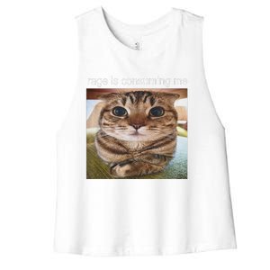 Rage Is Consuming Me Silly Cat Meme Women's Racerback Cropped Tank