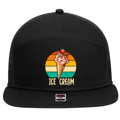 Retro Ice Cream Cone Vintage Ice Cream Lovers 7 Panel Mesh Trucker Snapback Hat