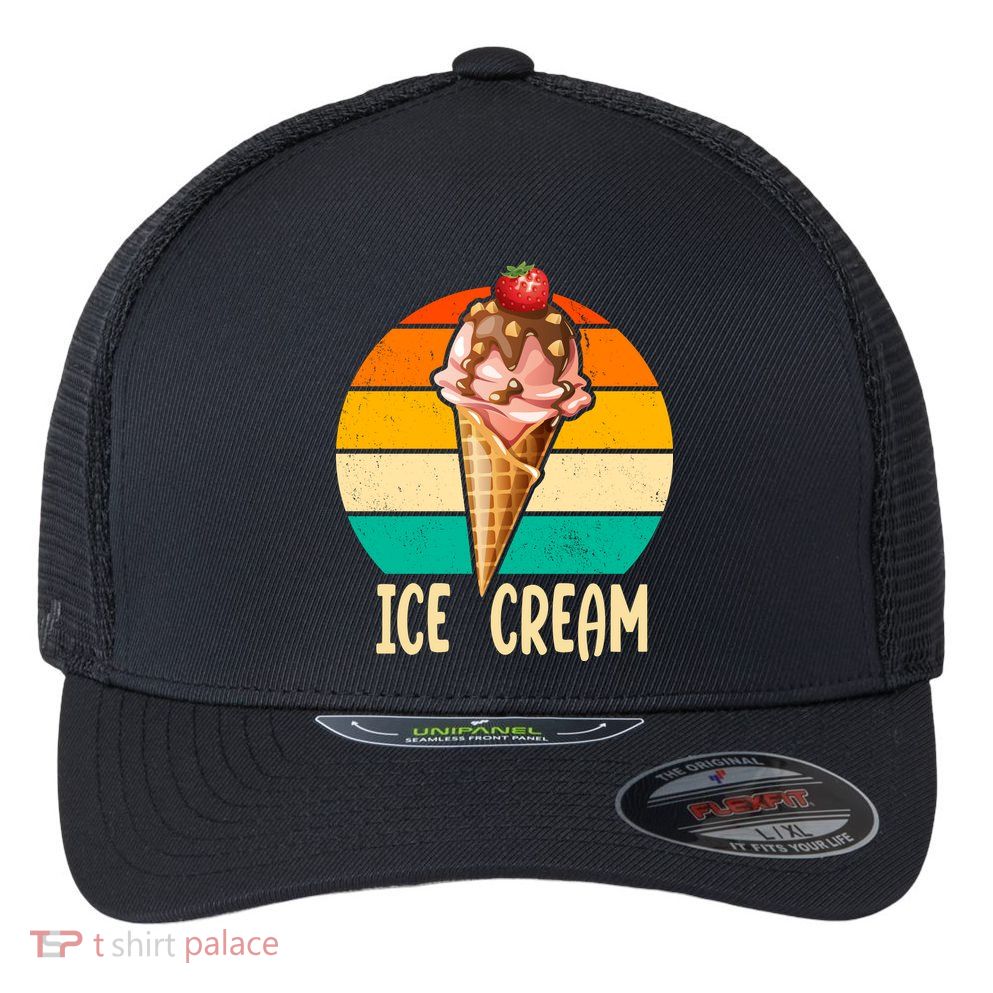 Retro Ice Cream Cone Vintage Ice Cream Lovers Flexfit Unipanel Trucker Cap