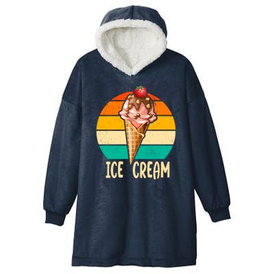 Retro Ice Cream Cone Vintage Ice Cream Lovers Hooded Wearable Blanket