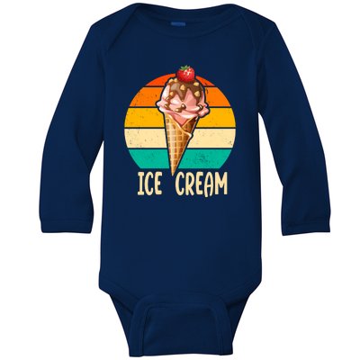 Retro Ice Cream Cone Vintage Ice Cream Lovers Baby Long Sleeve Bodysuit