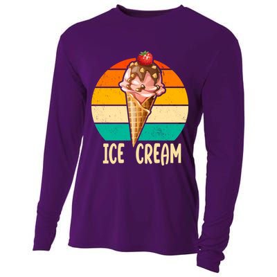 Retro Ice Cream Cone Vintage Ice Cream Lovers Cooling Performance Long Sleeve Crew
