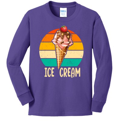 Retro Ice Cream Cone Vintage Ice Cream Lovers Kids Long Sleeve Shirt