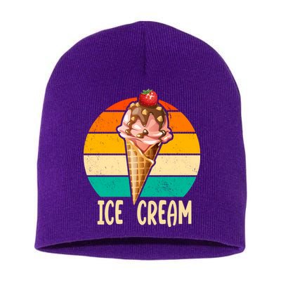 Retro Ice Cream Cone Vintage Ice Cream Lovers Short Acrylic Beanie