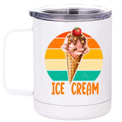 Retro Ice Cream Cone Vintage Ice Cream Lovers 12 oz Stainless Steel Tumbler Cup