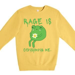 Rage Is Consuming Me Meme Frog Meme Forg Funny Memes Genz Premium Crewneck Sweatshirt