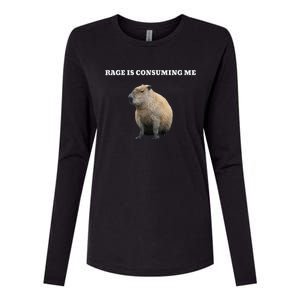 Rage Is Consuming Me Capybara Meme Womens Cotton Relaxed Long Sleeve T-Shirt