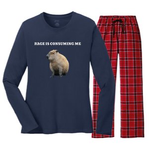 Rage Is Consuming Me Capybara Meme Women's Long Sleeve Flannel Pajama Set 