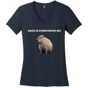 Rage Is Consuming Me Capybara Meme Women's V-Neck T-Shirt