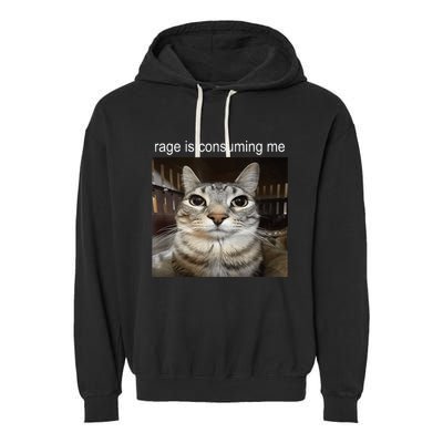 Rage Is Consuming Me Silly Staring Cat Meme Garment-Dyed Fleece Hoodie