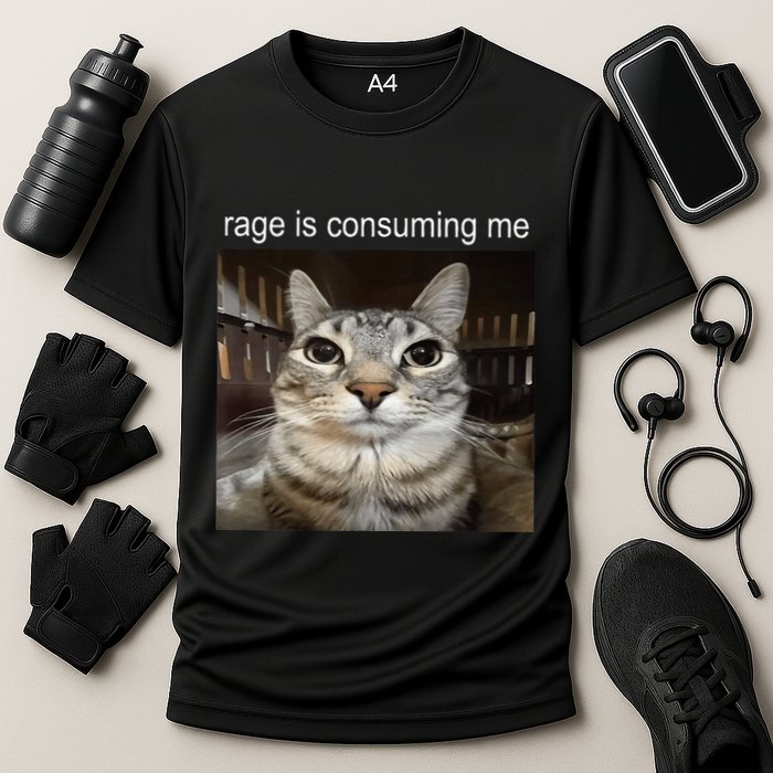 Rage Is Consuming Me Silly Staring Cat Meme Cooling Performance Crew T-Shirt