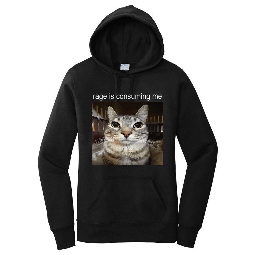 Rage Is Consuming Me Silly Staring Cat Meme Women's Pullover Hoodie