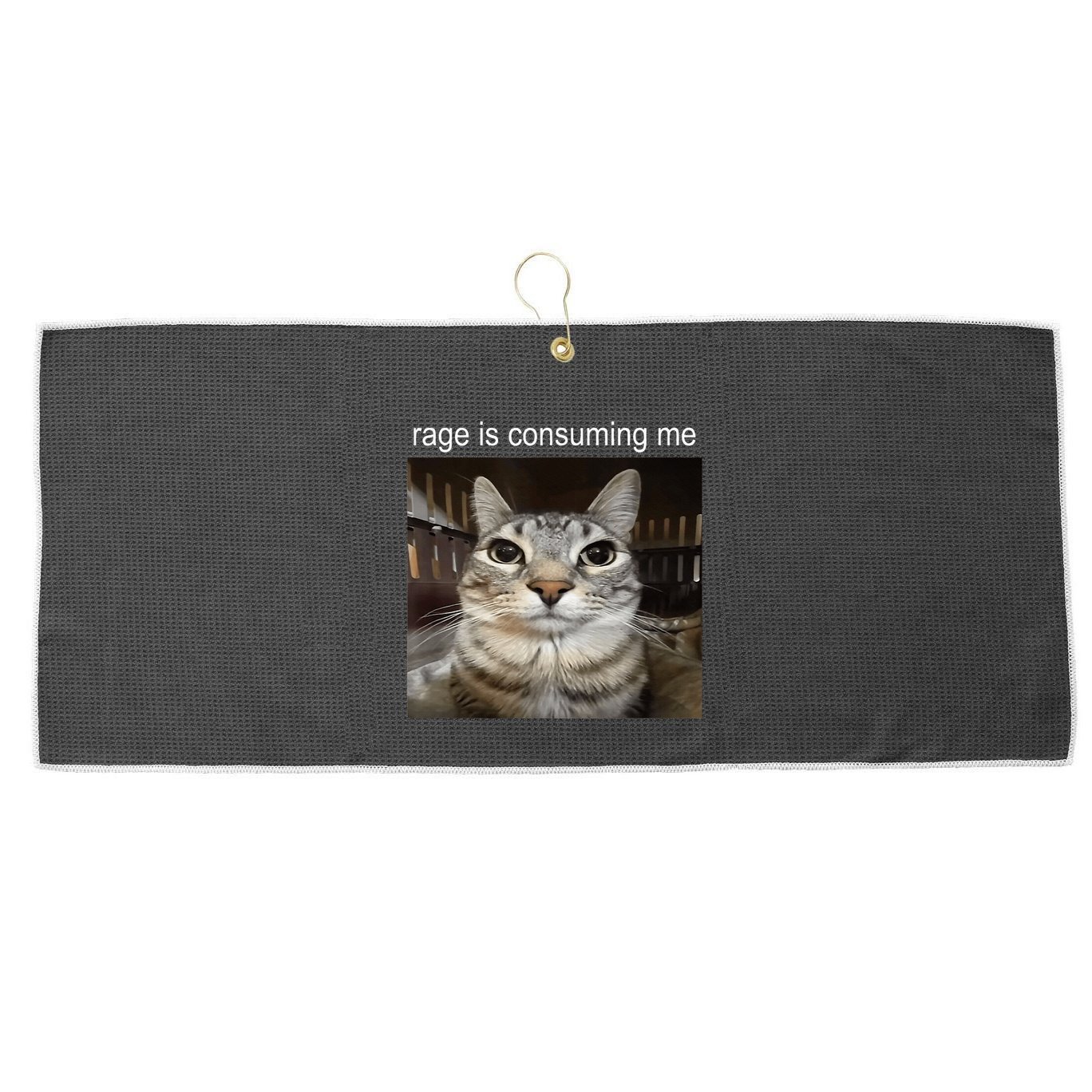 Rage Is Consuming Me Silly Staring Cat Meme Large Microfiber Waffle Golf Towel