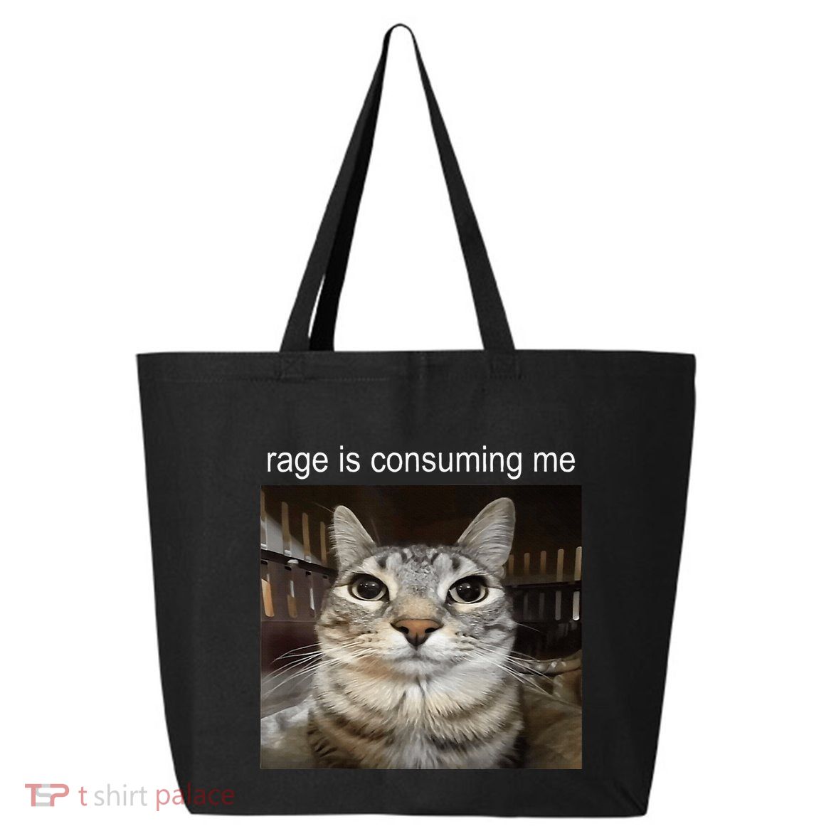 Rage Is Consuming Me Silly Staring Cat Meme 25L Jumbo Tote