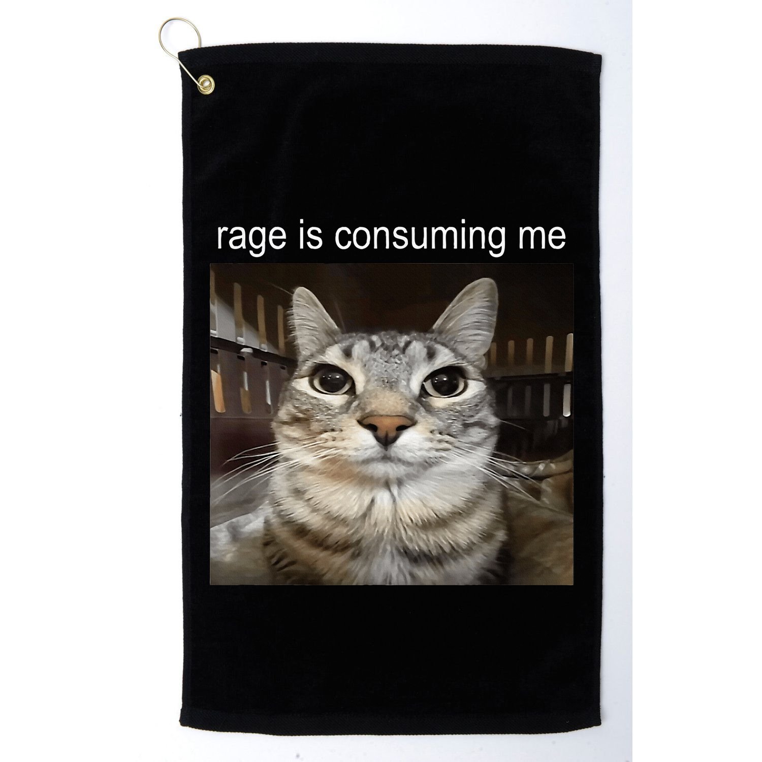Rage Is Consuming Me Silly Staring Cat Meme Golf Towel