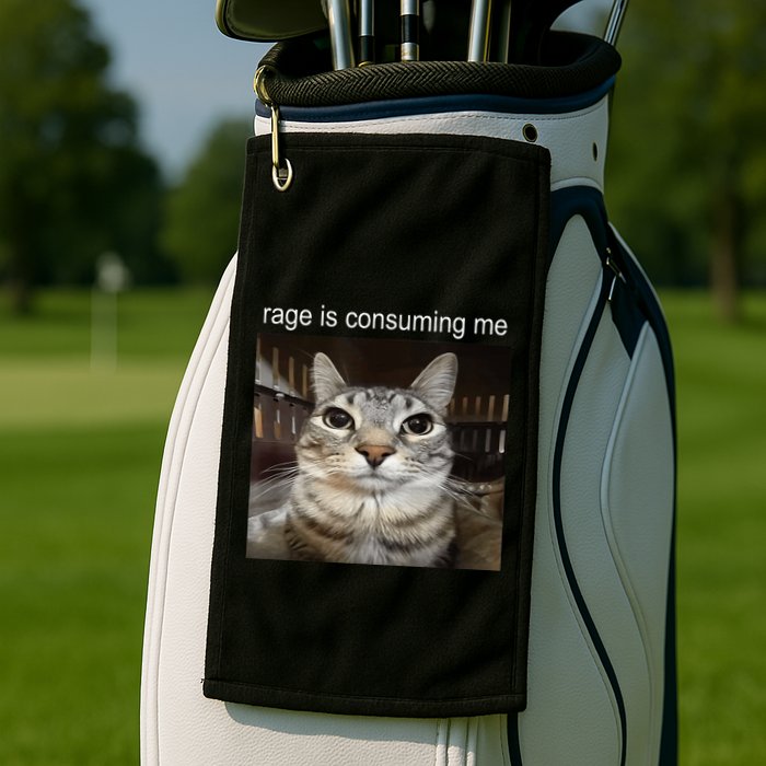 Rage Is Consuming Me Silly Staring Cat Meme Golf Towel