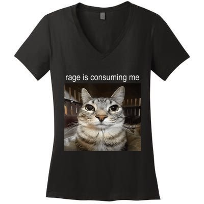 Rage Is Consuming Me Silly Staring Cat Meme Women's V-Neck T-Shirt
