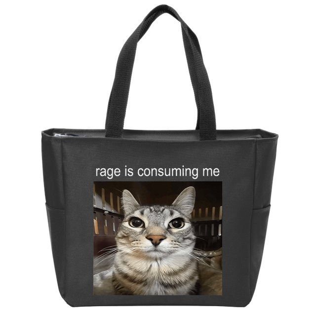 Rage Is Consuming Me Silly Staring Cat Meme Zip Tote Bag