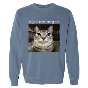 Rage Is Consuming Me Silly Staring Cat Meme Garment-Dyed Sweatshirt