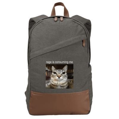Rage Is Consuming Me Silly Staring Cat Meme Cotton Canvas Backpack