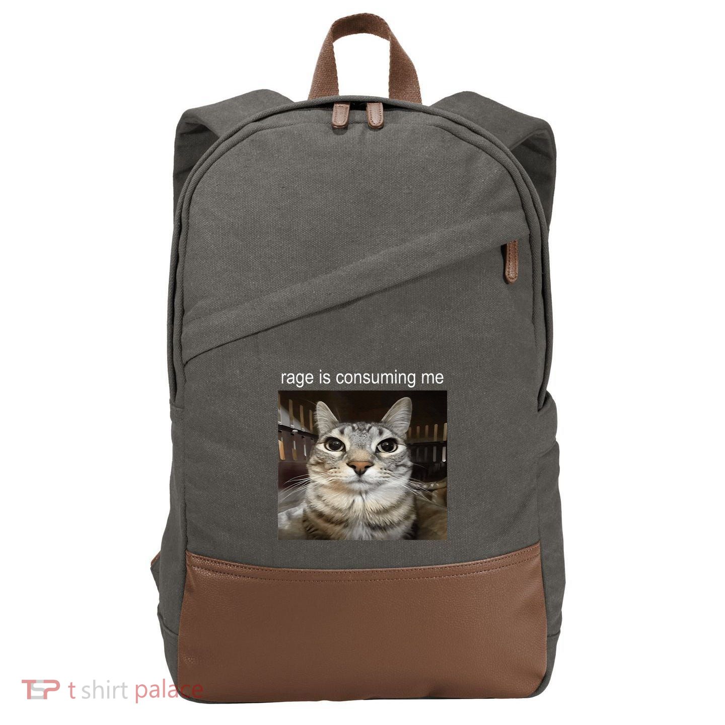 Rage Is Consuming Me Silly Staring Cat Meme Cotton Canvas Backpack