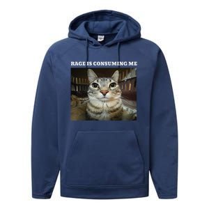 Rage Is Consuming Me Cat Meme Performance Fleece Hoodie