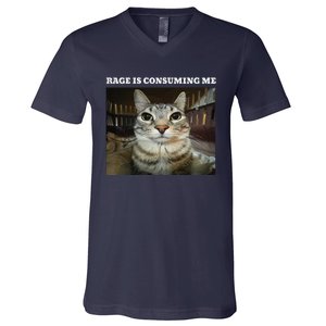 Rage Is Consuming Me Cat Meme V-Neck T-Shirt