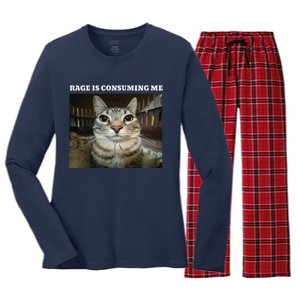 Rage Is Consuming Me Cat Meme Women's Long Sleeve Flannel Pajama Set 