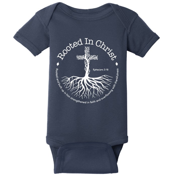 Rooted In Christ Jesus Cross Pray Bible Verse Christian Baby Bodysuit