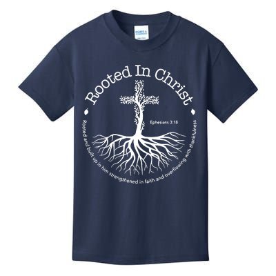 Rooted In Christ Jesus Cross Pray Bible Verse Christian Kids T-Shirt