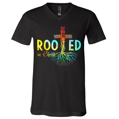 Rooted In Christ Faith Christian Jesus Lovers V-Neck T-Shirt