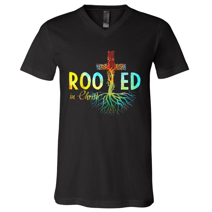 Rooted In Christ Faith Christian Jesus Lovers V-Neck T-Shirt