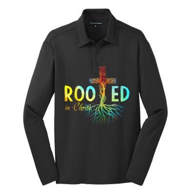 Rooted In Christ Faith Christian Jesus Lovers Silk Touch Performance Long Sleeve Polo