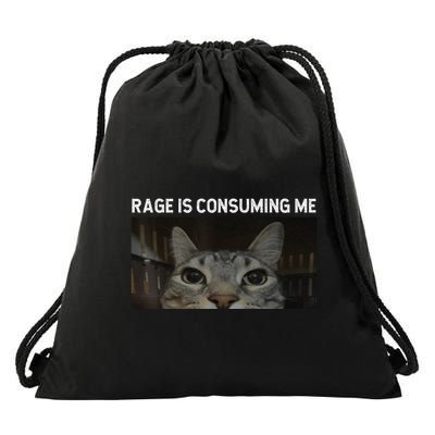 Rage Is Consuming Me Cat Meme Silly Staring Cat Funny Meme Drawstring Bag