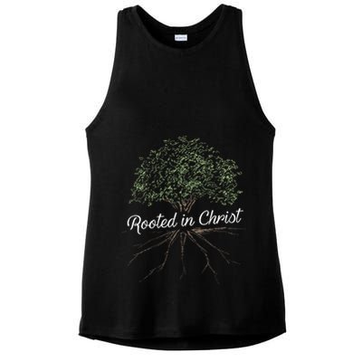 Rooted In Christ Christian Jesus Ladies PosiCharge Tri-Blend Wicking Tank