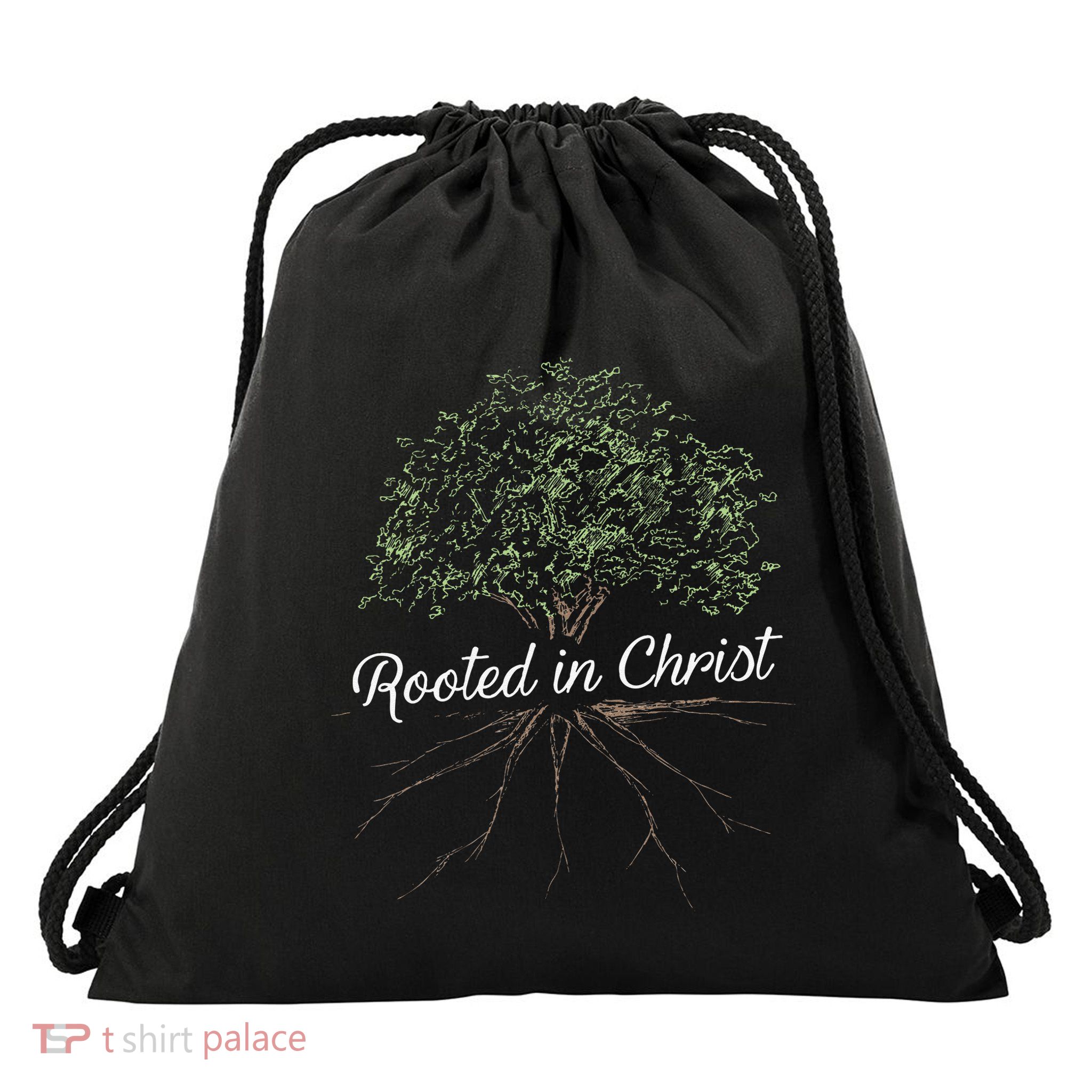Rooted In Christ Christian Jesus Drawstring Bag