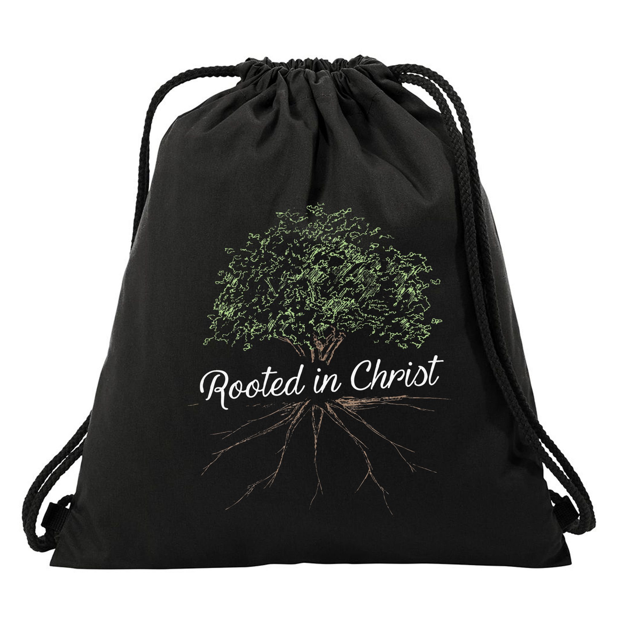 Rooted In Christ Christian Jesus Drawstring Bag