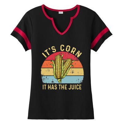 Retro It`s Corn It Has The Juice Funny Corn Trendy Ladies Halftime Notch Neck Tee